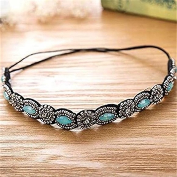 Rhinestone Beaded Elastic Headband, Fashionable Handmade Crystal Beaded Elastic - Picture 6 of 7